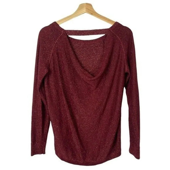 A.N.A Red Shimmer Scoop Back Knit Long Sleeve Sweater S - Picture 2 of 3